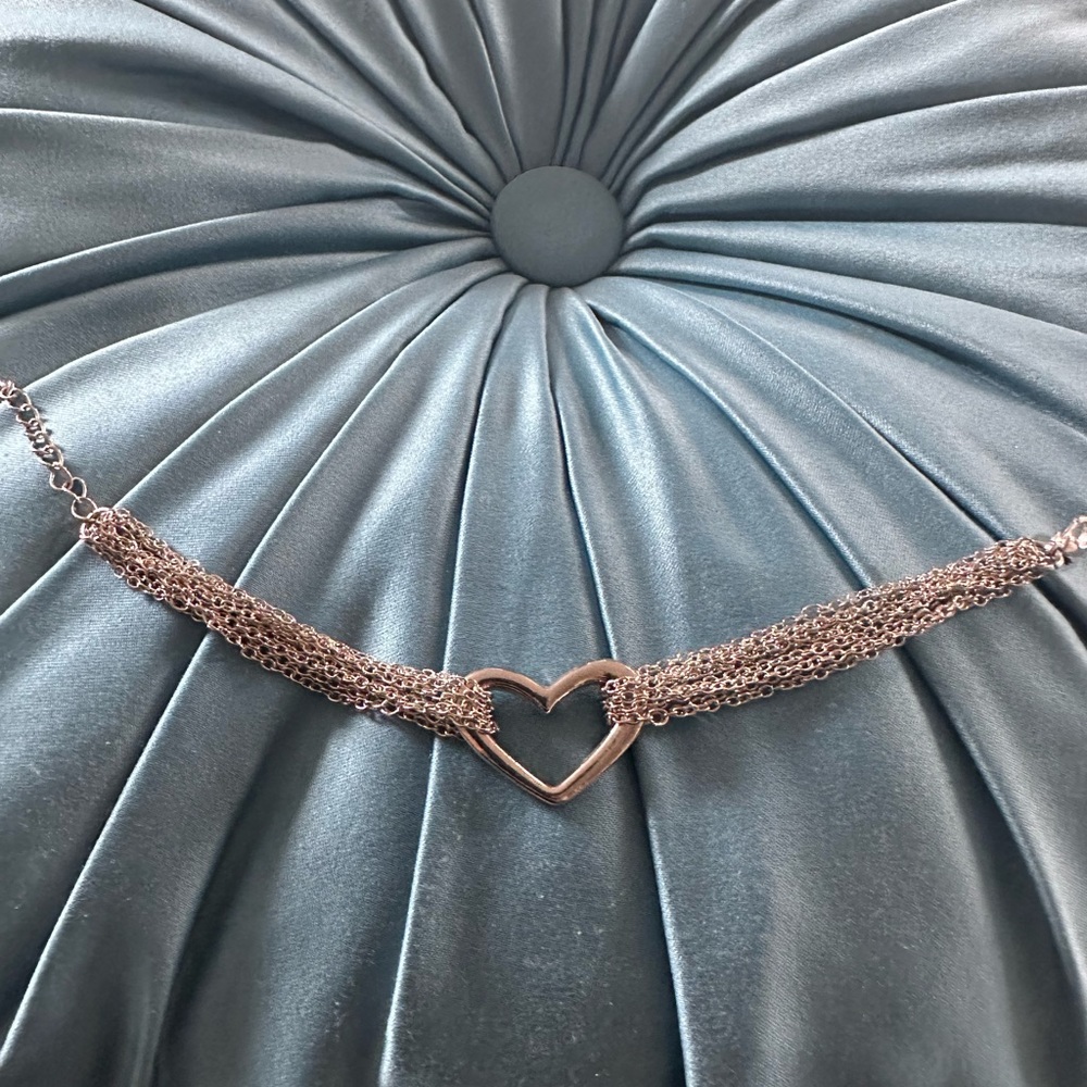 Multilayered Chain Heart Pendant Bracelet Adjustable Lobster Closure Silver EUC